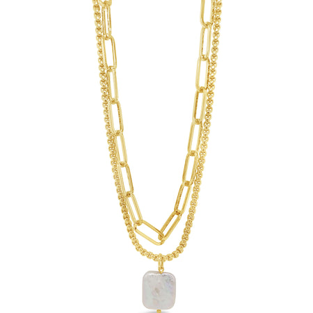 Absolute Gold Double Chain Pearl Pendant Necklace