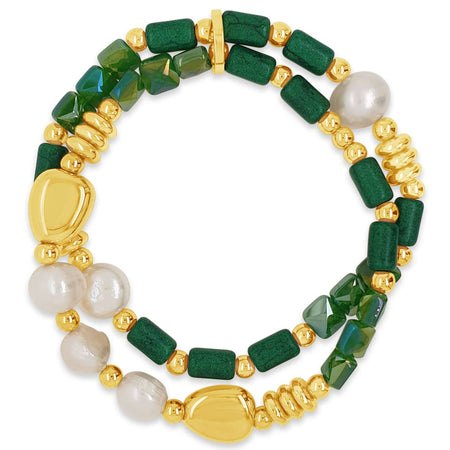 Absolute Gold Emerald Green Bead & Pearl Bracelet