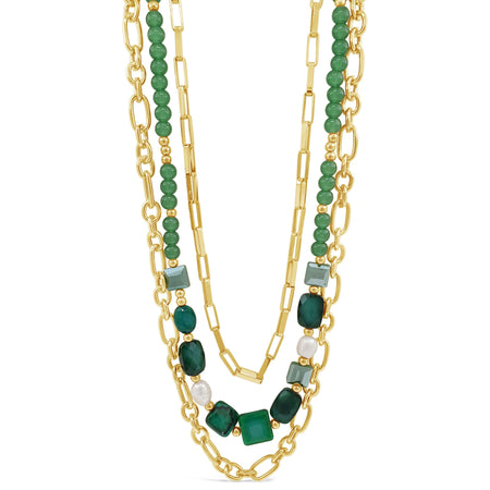 Absolute Gold Emerald Green Bead & Pearl Necklace