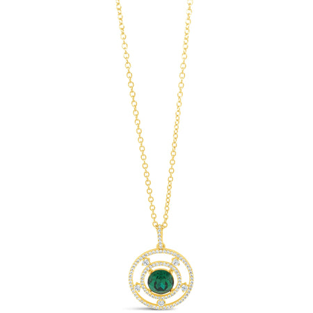 Absolute Gold & Emerald Green Halo Pendant Necklace