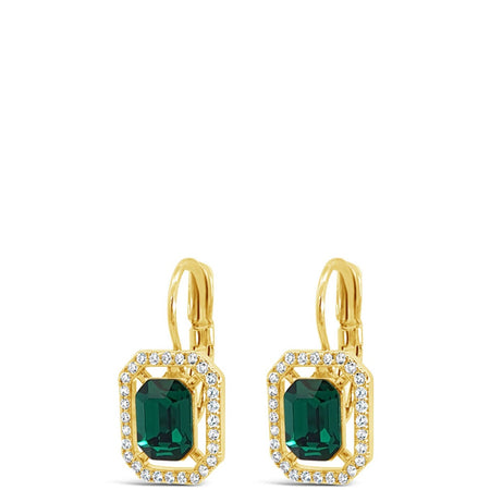 Absolute Gold Emerald Green Square Pendant French Clip Earrings