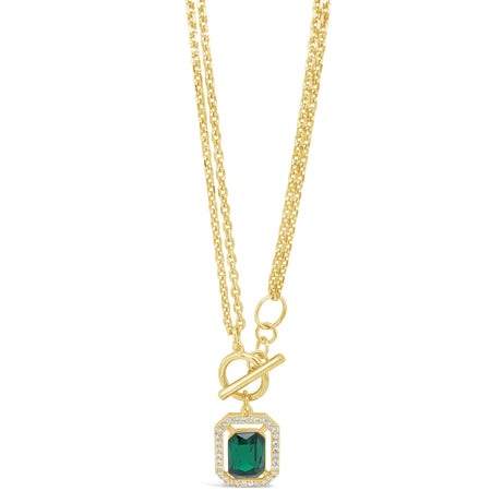 Absolute Gold & Emerald Green Square Pendant T Bar Necklace