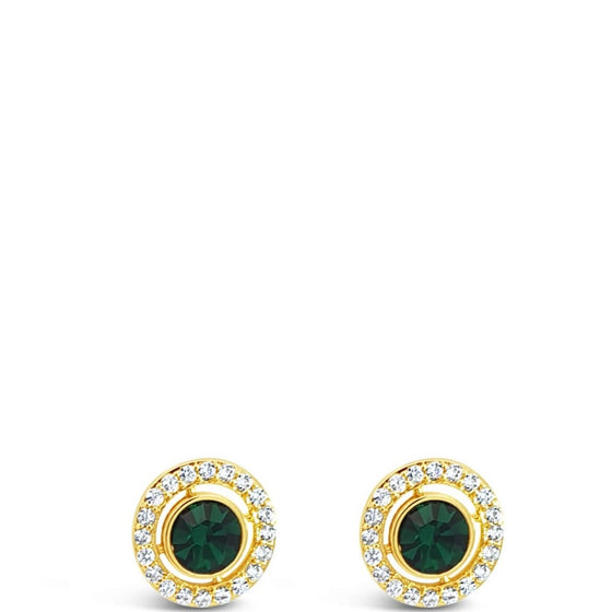 Absolute Gold Emerald Halo Stud Earrings