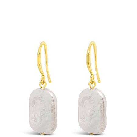 Absolute Gold Flat Pearl Drop Earrings