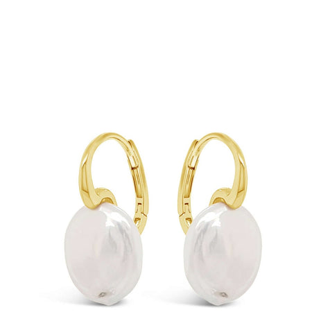 Absolute Gold Flat Pearl Oval Hoop Earrings