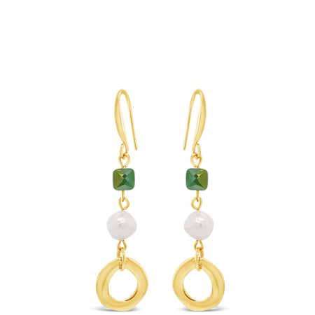 Absolute Gold Green Bead & Pearl Drop Earrings