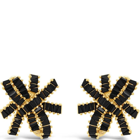 Absolute Gold Large Black Sparkly Bow Stud Earrings