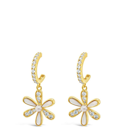 Absolute Gold & Opal Flower Drop Hoop Earrings