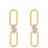 Gold chain-style earrings with small diamonds on a white background