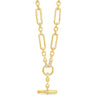 Gold chain necklace with a cylindrical pendant on a white background