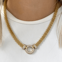 Absolute Gold Pave Crystal Circle & Flat Link Necklace