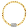 Gold bracelet with a diamond clasp on a white background