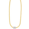 Gold chain necklace with a diamond pendant on a white background