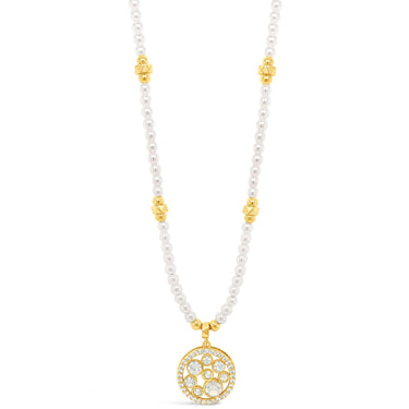 Absolute Gold & Pearl Beaded Opal Design Pendant Necklace