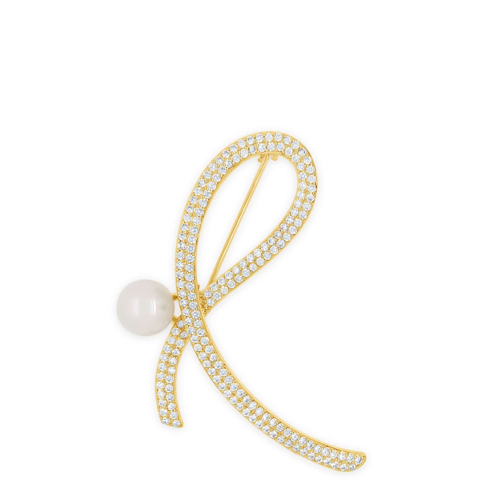 Absolute Favorite Ribbon Absolute Gold Pearl Ribbon Style Brooch β Bejeweled At Soul