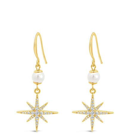 Absolute Gold & Pearl Star Drop Earrings