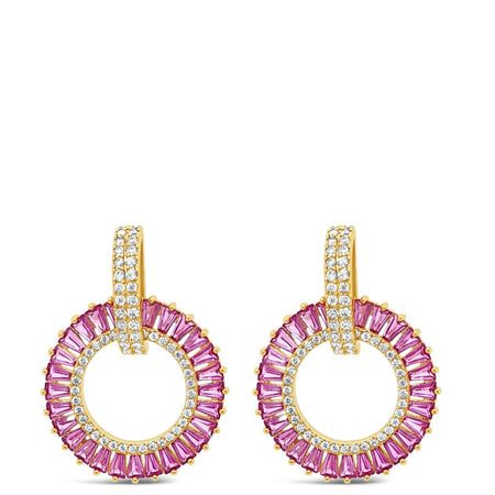 Absolute Gold & Pink Baguette Halo Drop Earrings