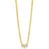Gold necklace with small diamond-like pendants on a white background
