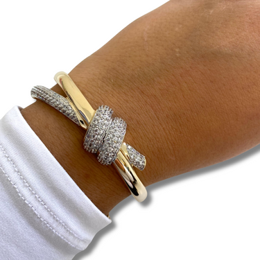ladies gold bangle with pave clear crystal