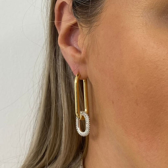 Absolute Gold Sparkly Chunky Oval Hoop Drop Earrings