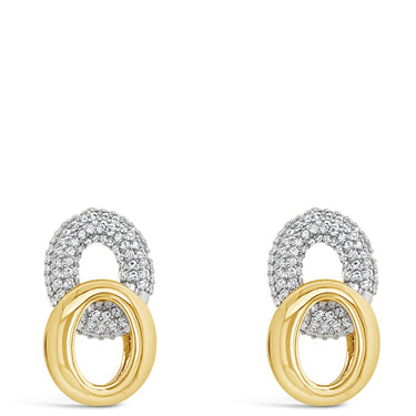 Pair of gold and silver earrings on a white background