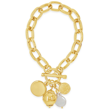 Absolute Gold Sphere & Pearl T Bar Bracelet