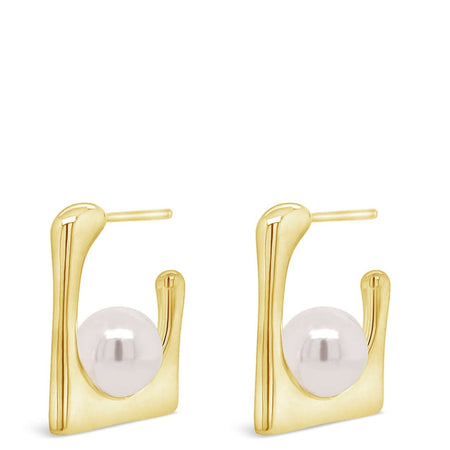 Absolute Gold Square Hoop Earrings with Pearl