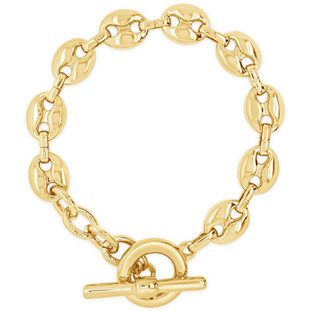 Absolute Gold T Bar Oval Disc Link Bracelet