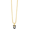 Gold necklace with a black pendant on a white background