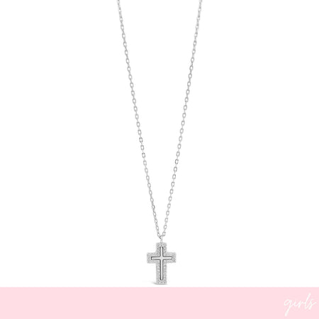 Absolute Kids Silver Mother Of Pearl Cross & Chain