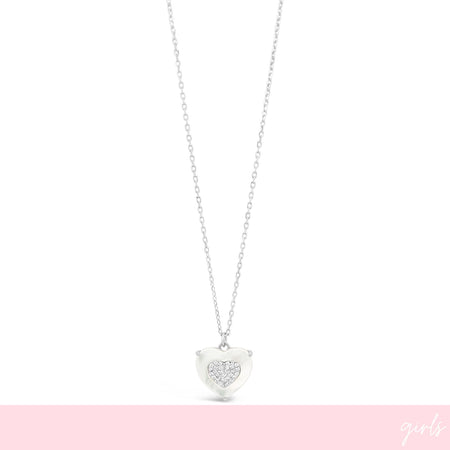 Absolute Kids Sterling Silver Mother Of Pearl Heart Necklace