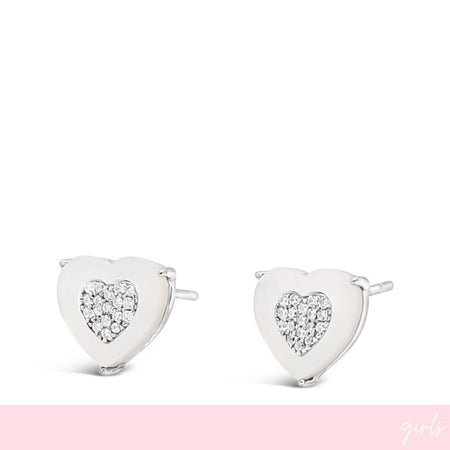 Absolute Kids Sterling Silver Mother Of Pearl Heart Stud Earrings