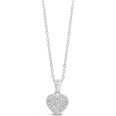 Silver heart-shaped pendant necklace on a white background