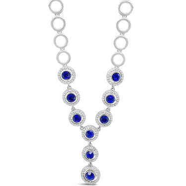 Absolute Midnight Blue Halo Design Silver Circles Necklace