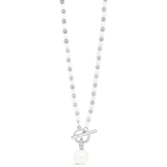 Absolute Silver Pearl Beaded TBar Necklace