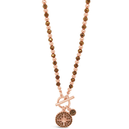 Absolute Rose Gold Bronze Beaded TBar Necklace