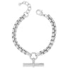 Silver bracelet with a clasp on a white background