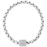 Silver bracelet with a square charm on a white background