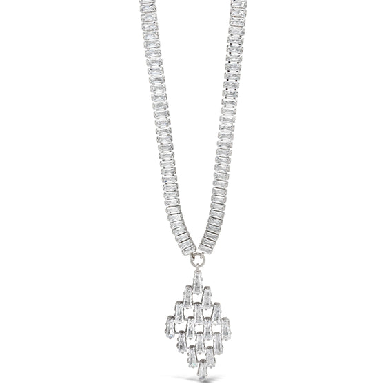 Absolute Silver & Clear Crystal Baguette Drop Necklace