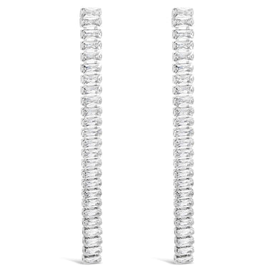 Absolute Silver & Clear Crystal Baguette Long Drop Earrings