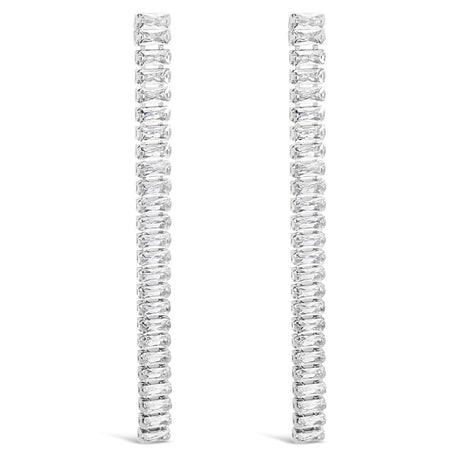 Absolute Silver & Clear Crystal Baguette Long Drop Earrings