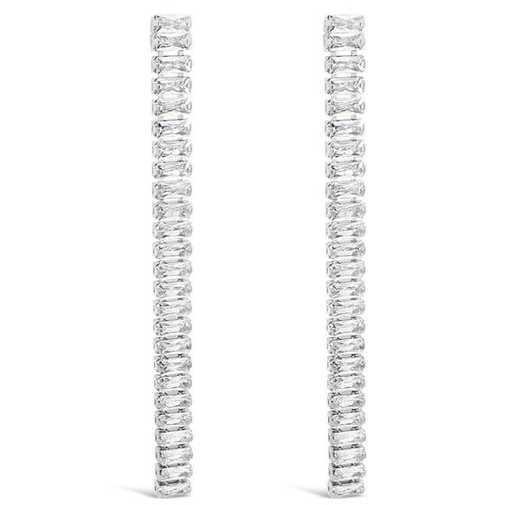 Absolute Silver & Clear Crystal Baguette Long Drop Earrings