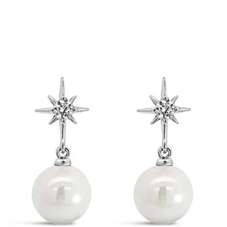 Absolute Silver & Clear Crystal Star Pearl Drop Earrings