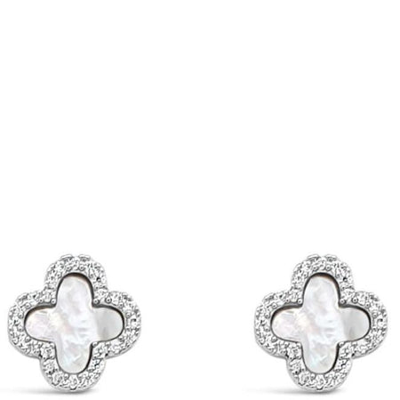 Absolute Silver Clover Stud Earrings - Mother Of Pearl