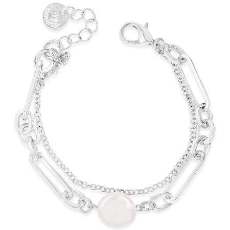 Absolute Silver Double Chain Pearl Pendant Bracelet