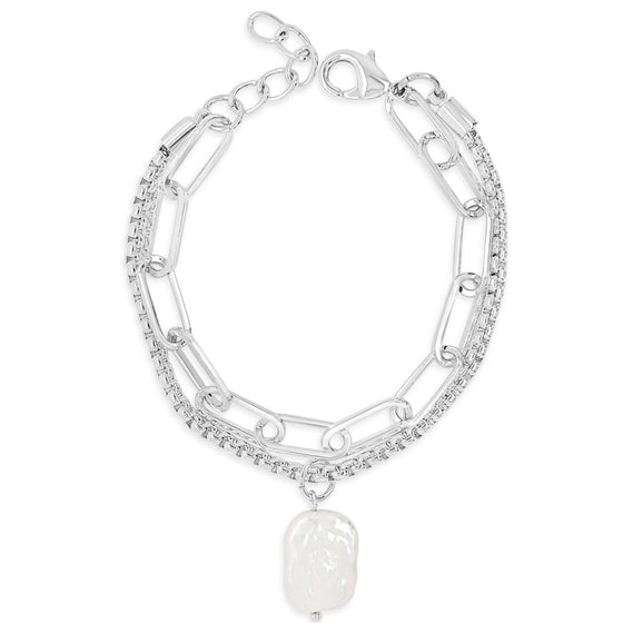 absolute-silver-double-chain-pearl-pendant-drop-bracelet-B2339SL