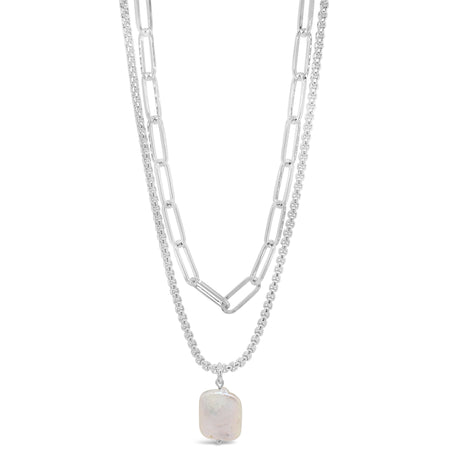 Absolute Silver Double Chain Pearl Pendant Necklace