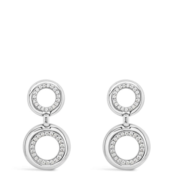 Absolute Silver Double Circle Drop Earrings