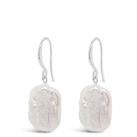 Absolute Silver Flat Pearl Drop Earrings