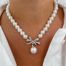 Absolute Silver Large Bow & Pearl Necklace